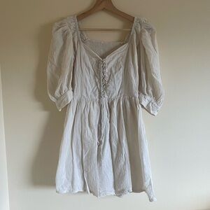 Mini Romantic Corset Lace Up Cotton Cream Dress
